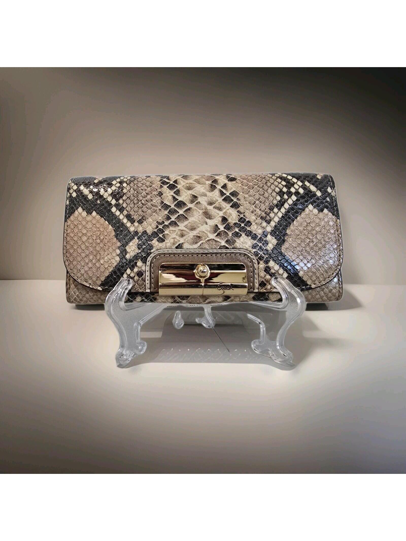 Coach Kristen Python Slim Wallet Snake Skin With Goldtone Accents & Logo Euc